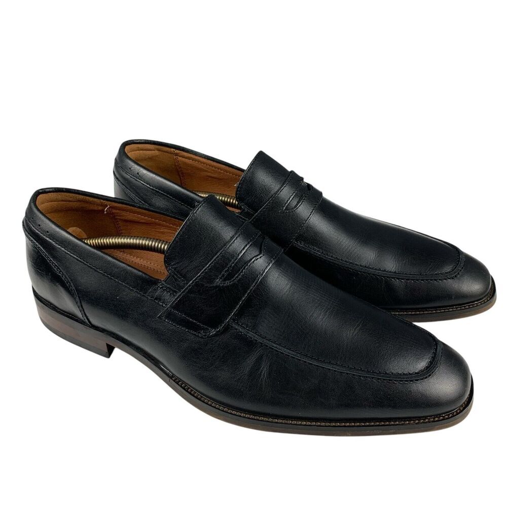 Florsheim Men's Sorrento Moc Toe Penny Loafers 8.5M Black Leather Slip On Shoes